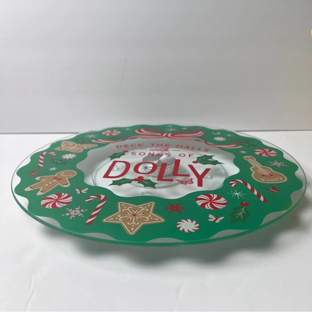 Dolly Parton Festive 12” Lazy Susan Wreath Design - Green Red Gingerbread Guitar